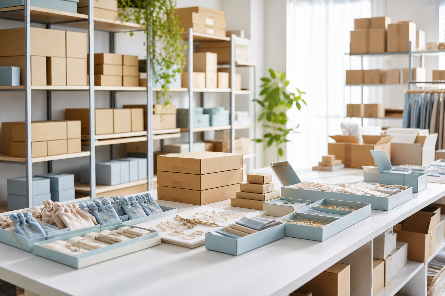 Illustrative jewellery packing and storage scene